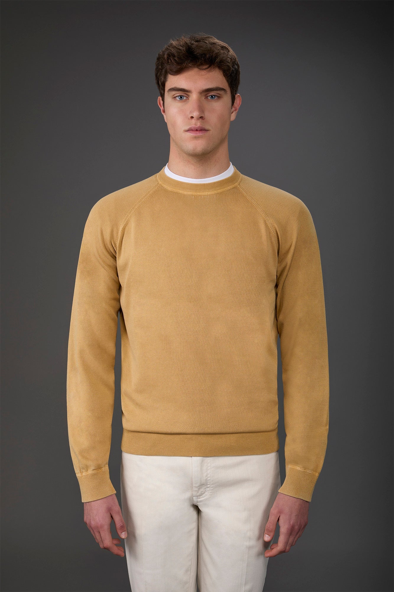 Men's crew neck pure cotton sweater with raglan sleeves