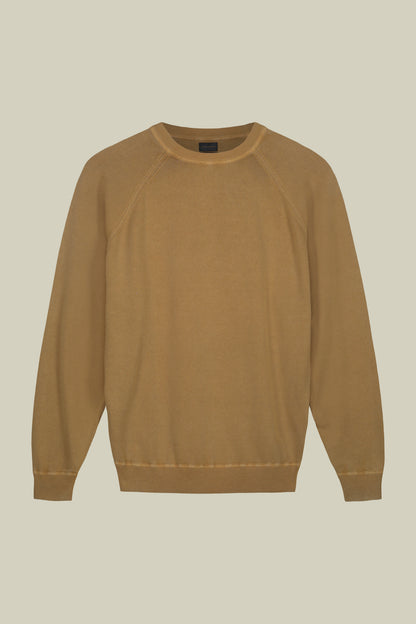 Men's crew neck pure cotton sweater with raglan sleeves
