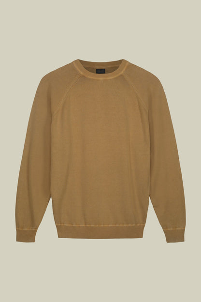 Men's crew neck pure cotton sweater with raglan sleeves
