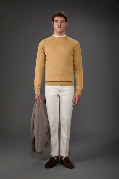 Men's crew neck pure cotton sweater with raglan sleeves