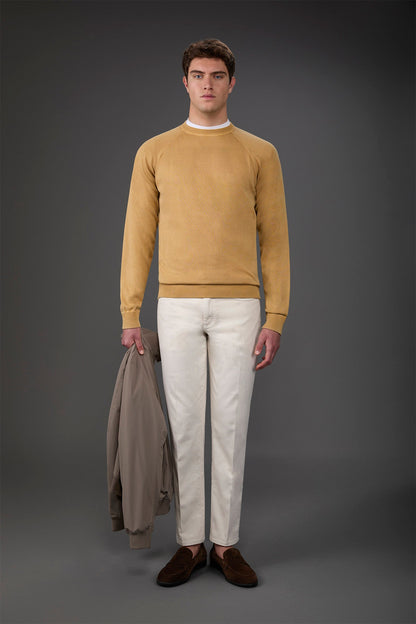 Men's crew neck pure cotton sweater with raglan sleeves Ochre Yellow