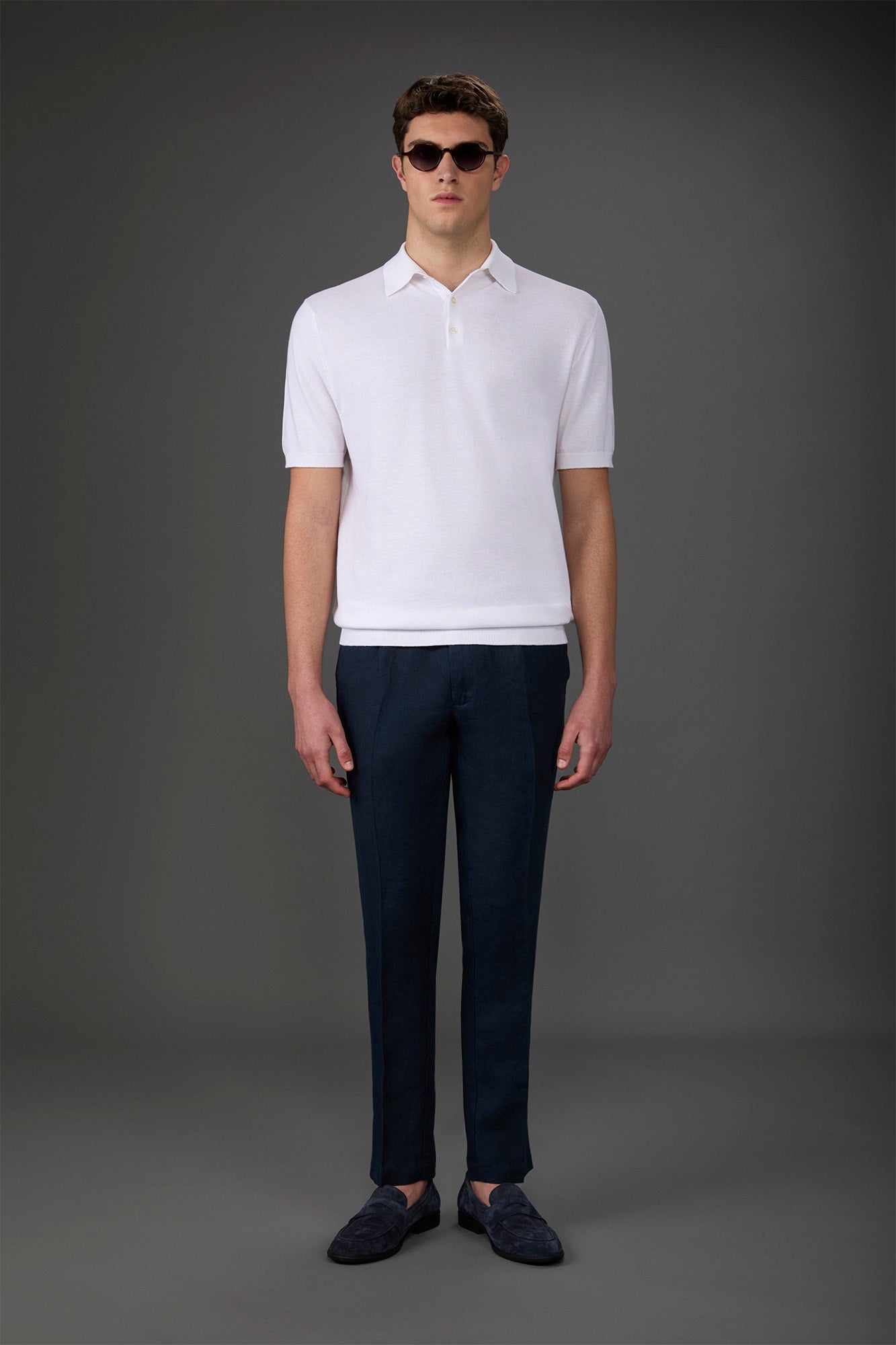 Men's short-sleeved knitted polo shirt White