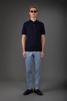 Men's short-sleeved knitted polo shirt Blue Navy