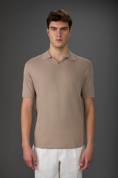 Men's 100% cotton crepe short-sleeved knitted polo shirt with derby collar