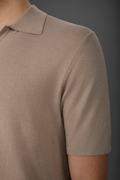 Men's 100% cotton crepe short-sleeved knitted polo shirt with derby collar