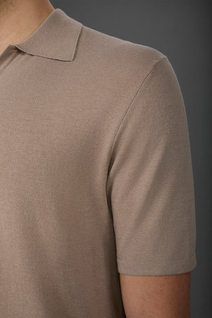 Men's 100% cotton crepe short-sleeved knitted polo shirt with derby collar