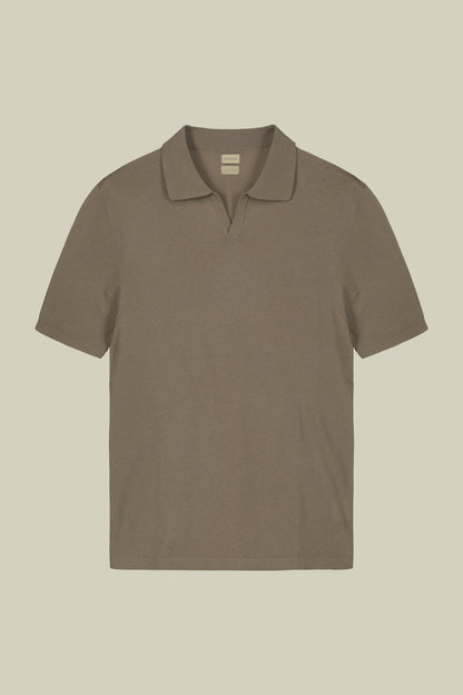 Men's 100% cotton crepe short-sleeved knitted polo shirt with derby collar