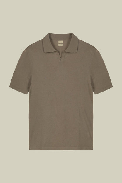Men's 100% cotton crepe short-sleeved knitted polo shirt with derby collar