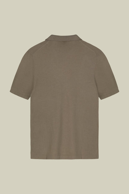 Men's 100% cotton crepe short-sleeved knitted polo shirt with derby collar