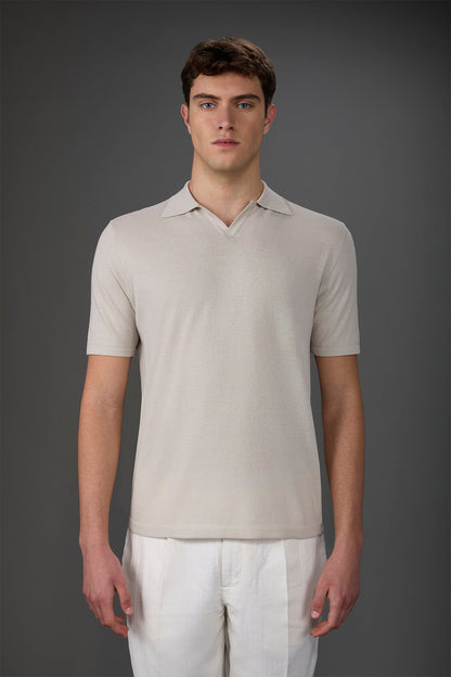 Men's 100% cotton crepe short-sleeved knitted polo shirt with derby collar