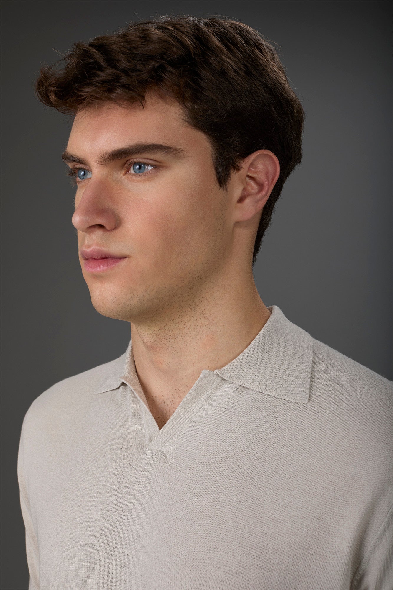 Men's 100% cotton crepe short-sleeved knitted polo shirt with derby collar