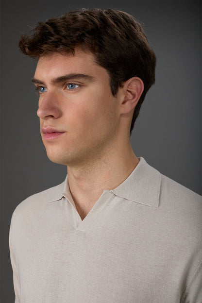 Men's 100% cotton crepe short-sleeved knitted polo shirt with derby collar