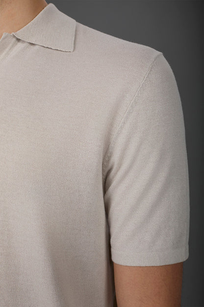Men's 100% cotton crepe short-sleeved knitted polo shirt with derby collar