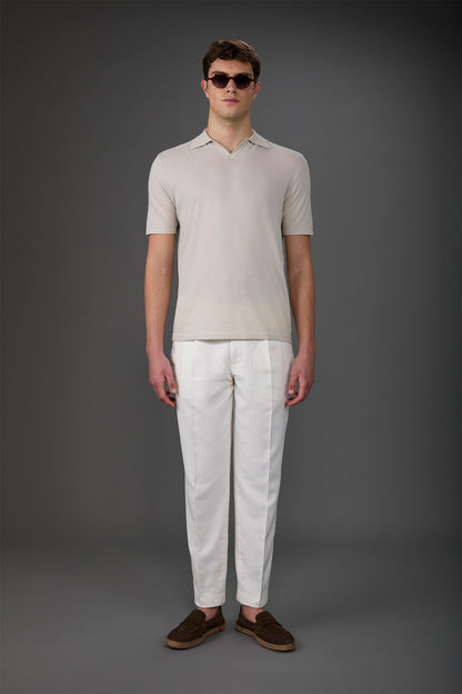 Men's 100% cotton crepe short-sleeved knitted polo shirt with derby collar