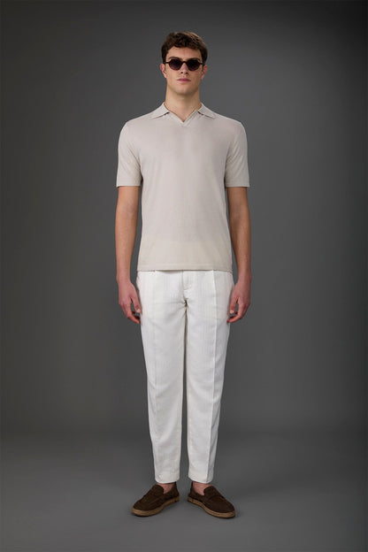 Men's 100% cotton crepe short-sleeved knitted polo shirt with derby collar Blue Navy