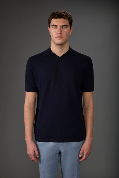 Men's 100% cotton crepe short-sleeved knitted polo shirt with derby collar