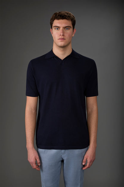 Men's 100% cotton crepe short-sleeved knitted polo shirt with derby collar