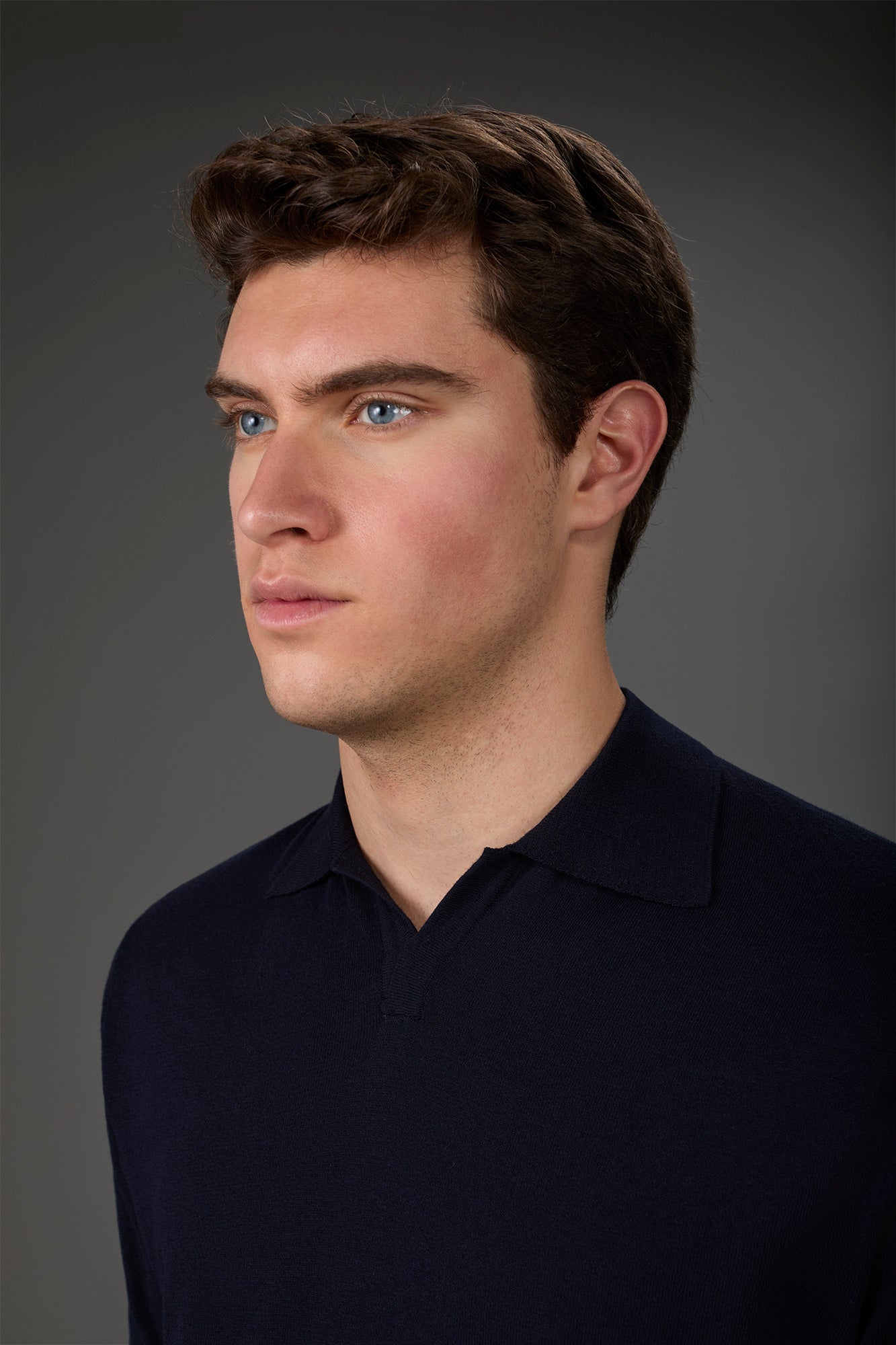 Men's 100% cotton crepe short-sleeved knitted polo shirt with derby collar