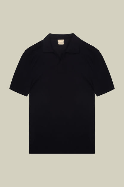 Men's 100% cotton crepe short-sleeved knitted polo shirt with derby collar