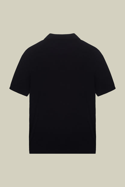 Men's 100% cotton crepe short-sleeved knitted polo shirt with derby collar