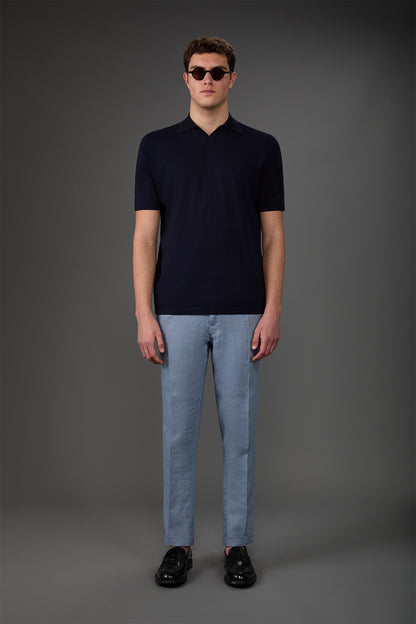 Men's 100% cotton crepe short-sleeved knitted polo shirt with derby collar