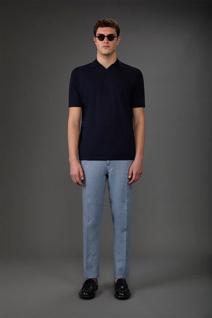 Men's 100% cotton crepe short-sleeved knitted polo shirt with derby collar Ice