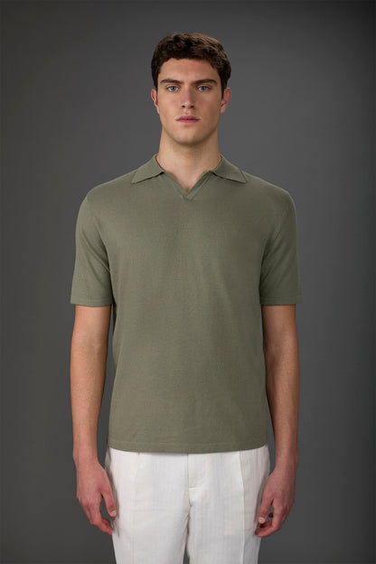 Men's 100% cotton crepe short-sleeved knitted polo shirt with derby collar