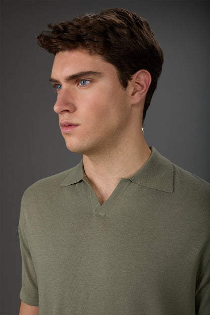 Men's 100% cotton crepe short-sleeved knitted polo shirt with derby collar