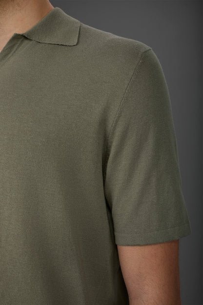 Men's 100% cotton crepe short-sleeved knitted polo shirt with derby collar
