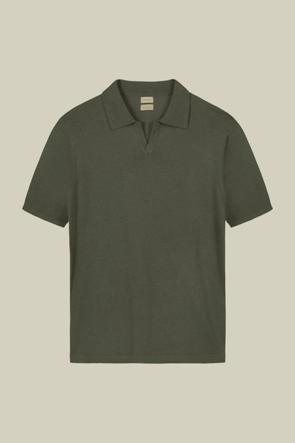 Men's 100% cotton crepe short-sleeved knitted polo shirt with derby collar