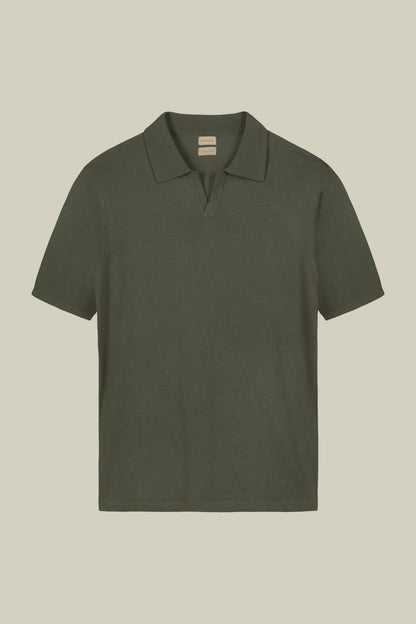 Men's 100% cotton crepe short-sleeved knitted polo shirt with derby collar