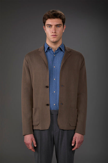 Men's cardigan with patch pockets, 100% cotton milano rib knit