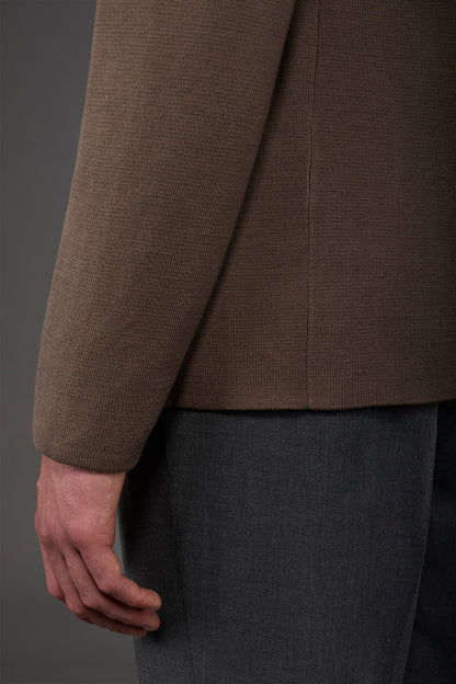 Men's cardigan with patch pockets, 100% cotton milano rib knit