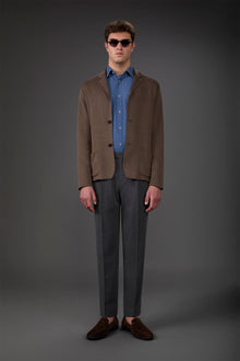 Men's cardigan with patch pockets, 100% cotton milano rib knit Taupe