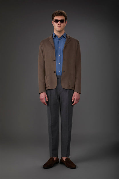 Men's cardigan with patch pockets, 100% cotton milano rib knit Taupe