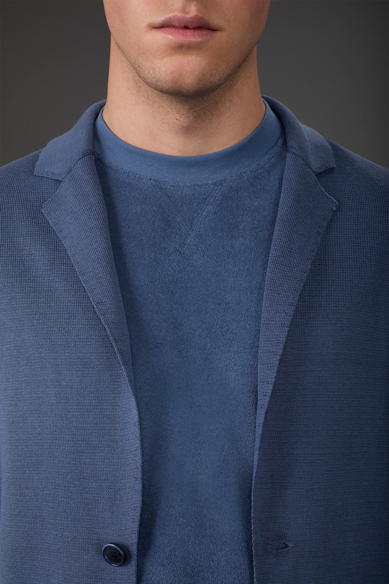 Men's cardigan with patch pockets, 100% cotton milano rib knit