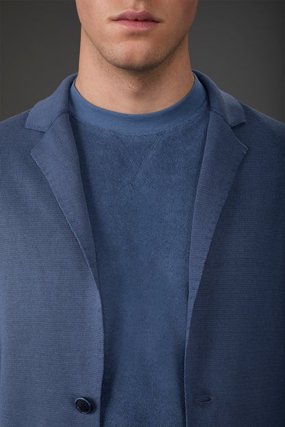 Men's cardigan with patch pockets, 100% cotton milano rib knit