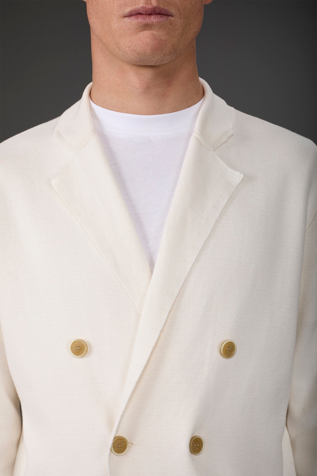 Men's double-breasted cardigan with patch pockets, 100% cotton milano rib knit