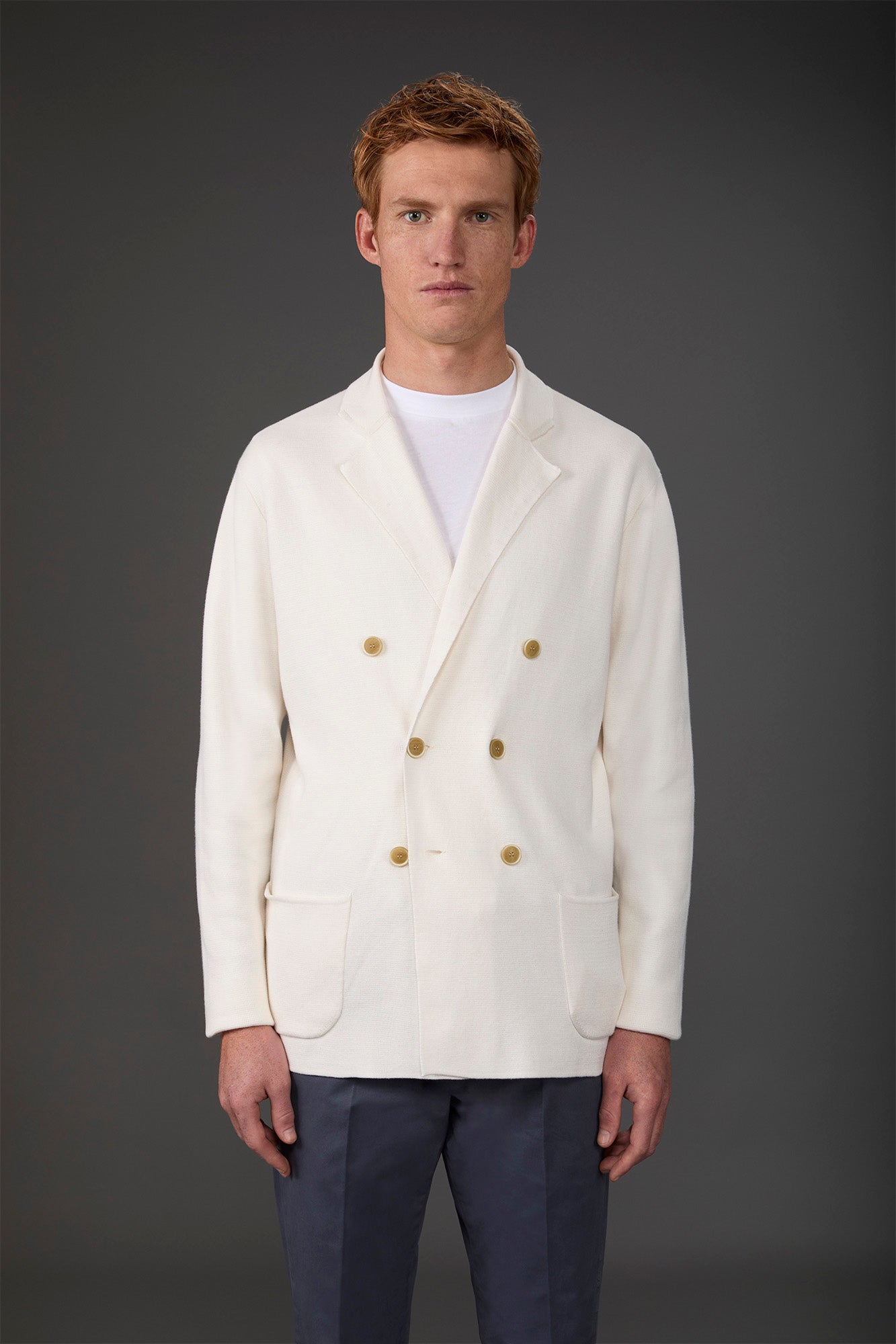 Men's cardigan with patch pockets, 100% cotton milano rib knit