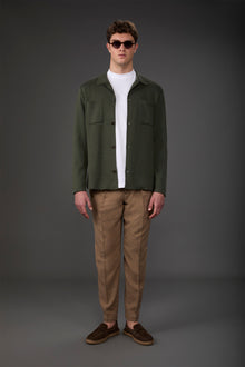 Men's shirt jacket with patch pockets, 100% cotton milano rib knit