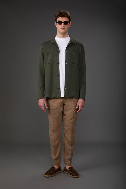 Men's shirt jacket with patch pockets, 100% cotton milano rib knit