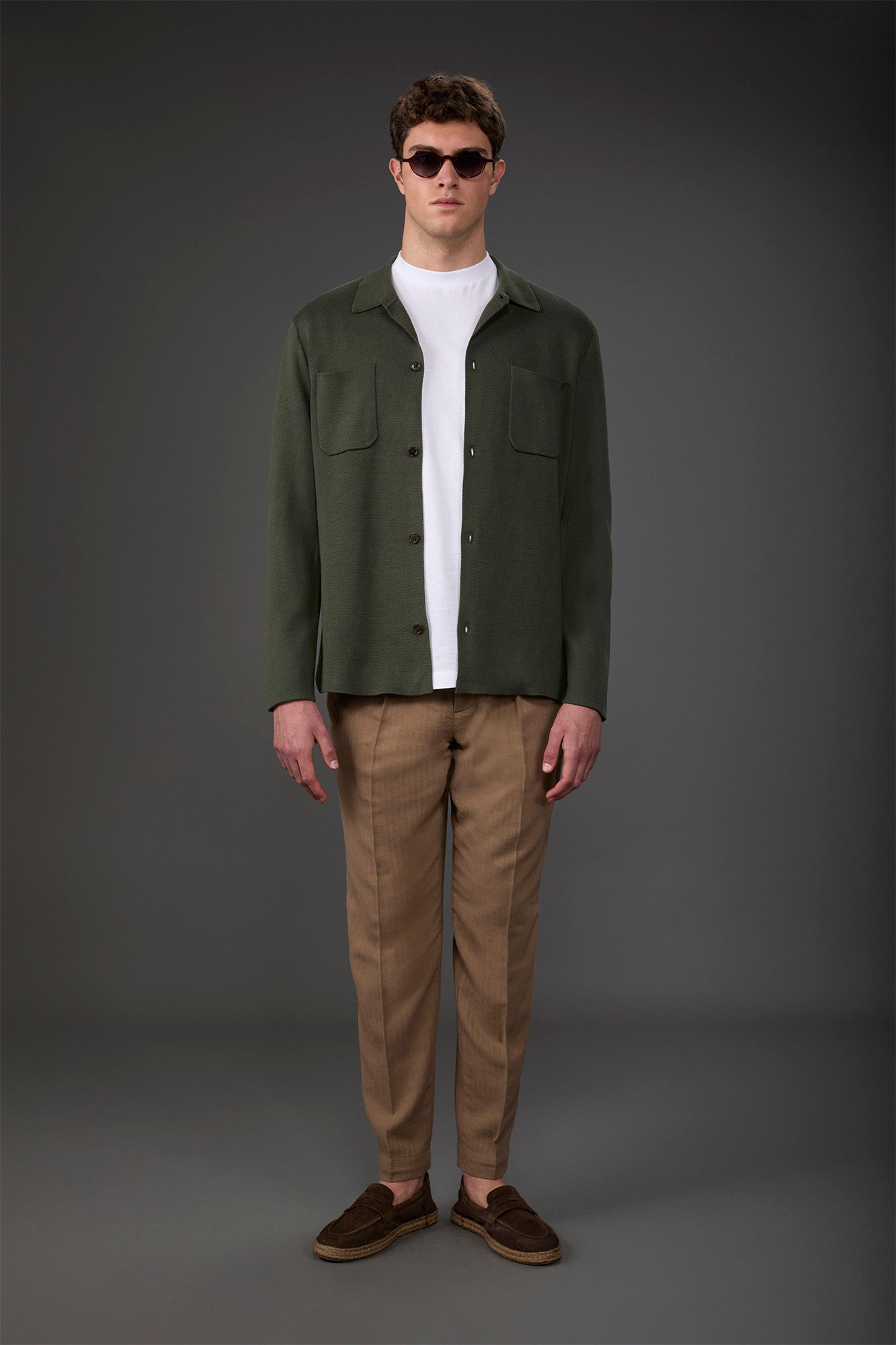 Men's shirt jacket with patch pockets, 100% cotton milano rib knit