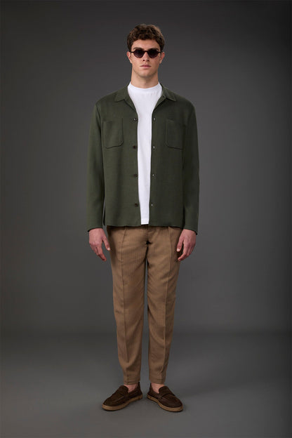 Men's shirt jacket with patch pockets, 100% cotton milano rib knit
