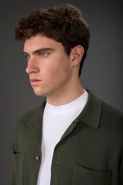 Men's shirt jacket with patch pockets, 100% cotton milano rib knit