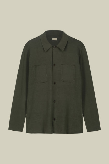 Men's shirt jacket with patch pockets, 100% cotton milano rib knit