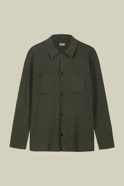 Men's shirt jacket with patch pockets, 100% cotton milano rib knit