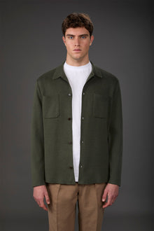 Men's shirt jacket with patch pockets, 100% cotton milano rib knit Military