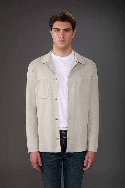 Men's shirt jacket with patch pockets, 100% cotton milano rib knit