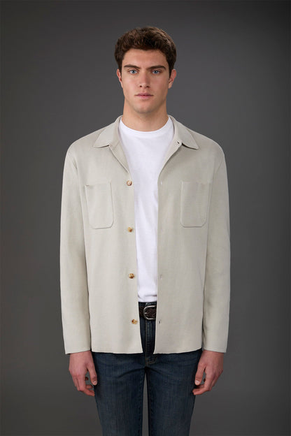 Men's shirt jacket with patch pockets, 100% cotton milano rib knit