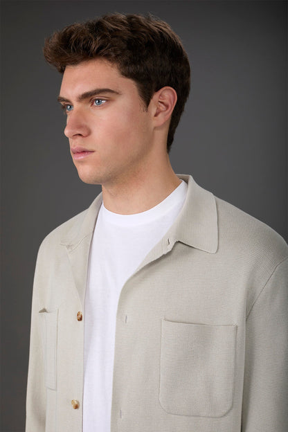 Men's shirt jacket with patch pockets, 100% cotton milano rib knit